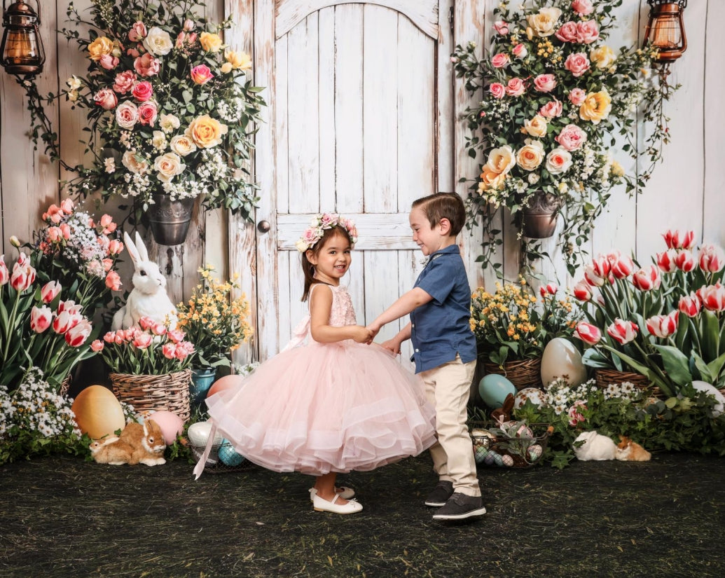 Kate Easter Bunny Flower Basket Door Backdrop Designed by Emetselch - Kate Backdrop AU