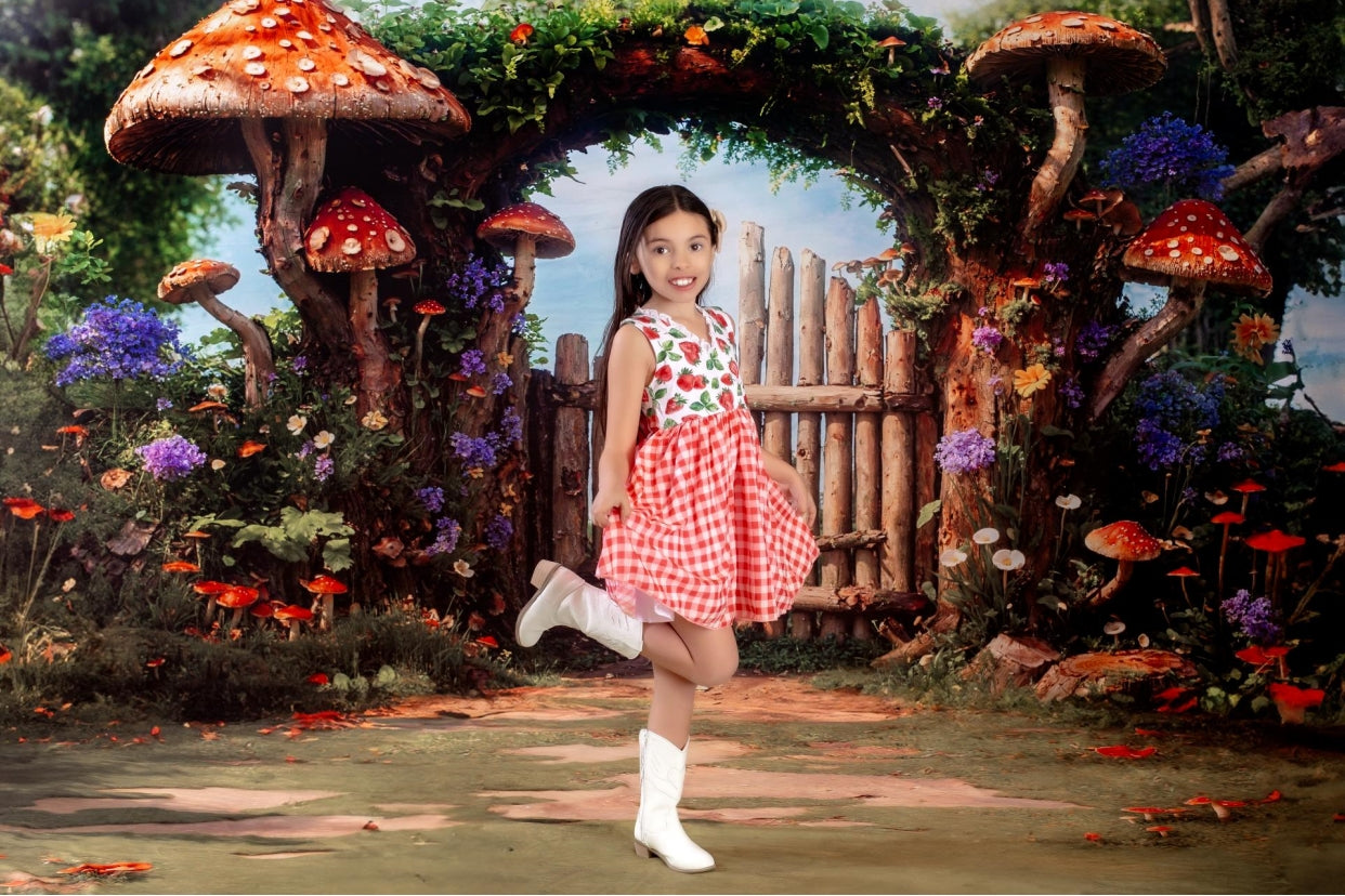 Kate Spring Fairytale Wooden Arch Mushroom Backdrop+Mushroom Meadow Floor Backdrop - Kate Backdrop AU