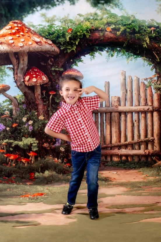 Kate Spring Fairytale Wooden Arch Mushroom Backdrop+Mushroom Meadow Floor Backdrop - Kate Backdrop AU