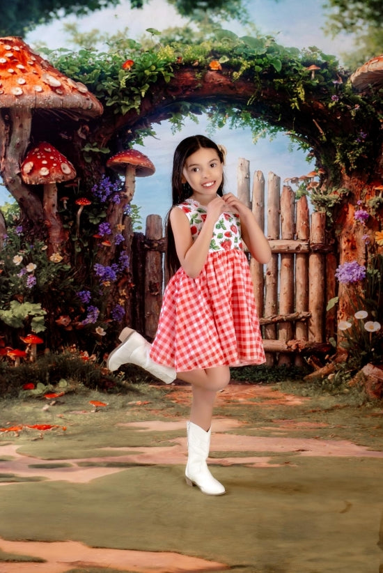 Kate Spring Fairytale Wooden Arch Mushroom Backdrop+Mushroom Meadow Floor Backdrop - Kate Backdrop AU