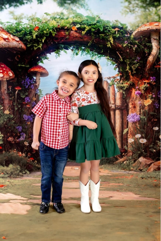 Kate Spring Fairytale Wooden Arch Mushroom Backdrop+Mushroom Meadow Floor Backdrop - Kate Backdrop AU
