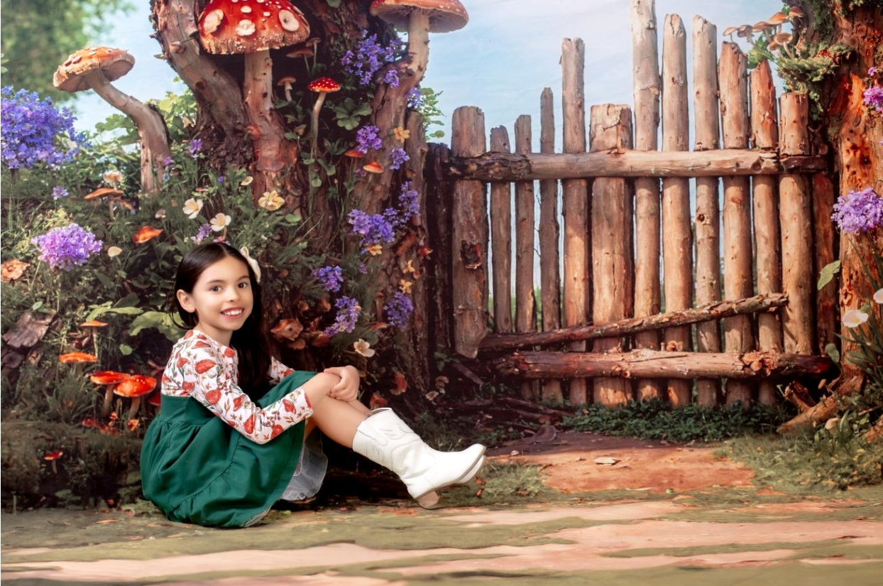 Kate Spring Fairytale Wooden Arch Mushroom Backdrop+Mushroom Meadow Floor Backdrop - Kate Backdrop AU