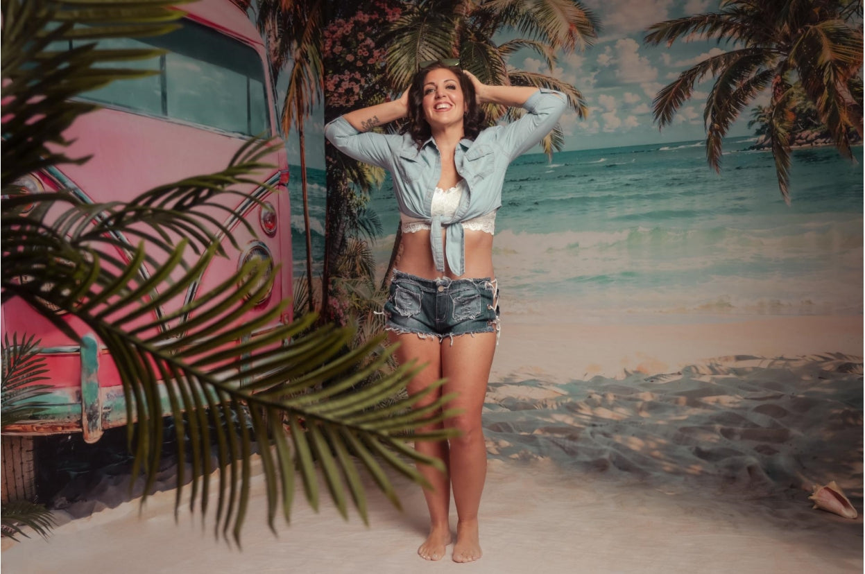 Kate Beach Summer Seaside Pink Car Room Set(8ftx8ft&10ftx8ft&8ftx10ft) - Kate Backdrop AU