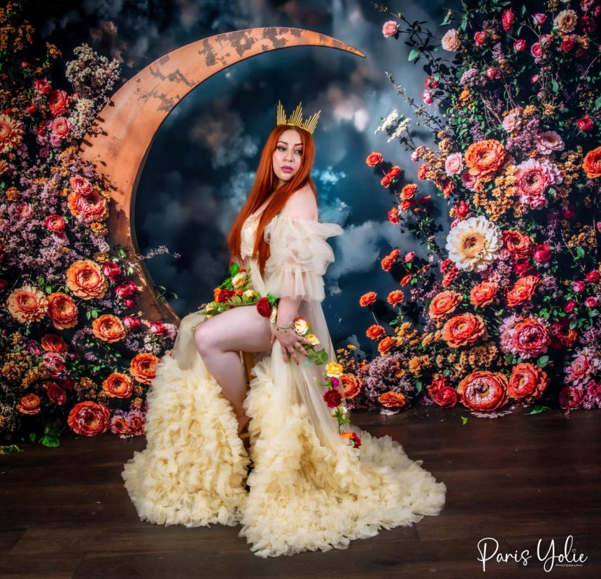 Kate Mother's Day Floral Crescent Moon Fleece Backdrop Designed by Emetselch - Kate Backdrop AU