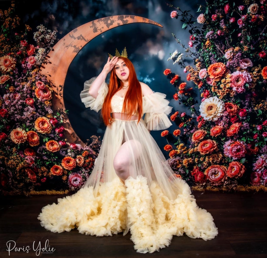 Kate Mother's Day Floral Crescent Moon Fleece Backdrop Designed by Emetselch - Kate Backdrop AU