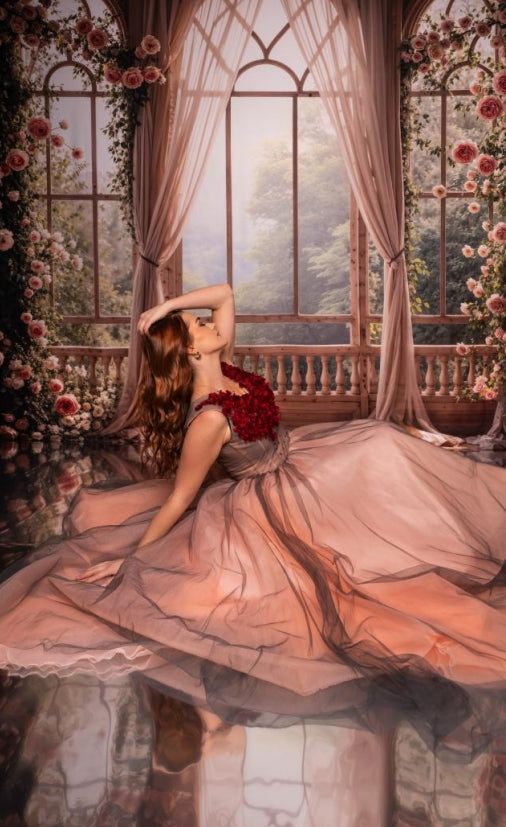 Kate Spring Flowers Window Room Fleece Backdrop Designed by Emetselch - Kate Backdrop AU