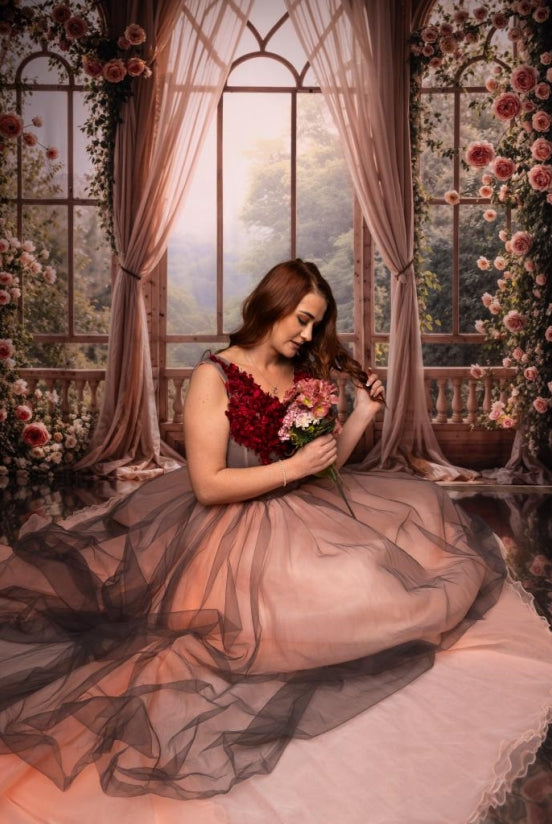 Kate Spring Flowers Window Room Fleece Backdrop Designed by Emetselch - Kate Backdrop AU