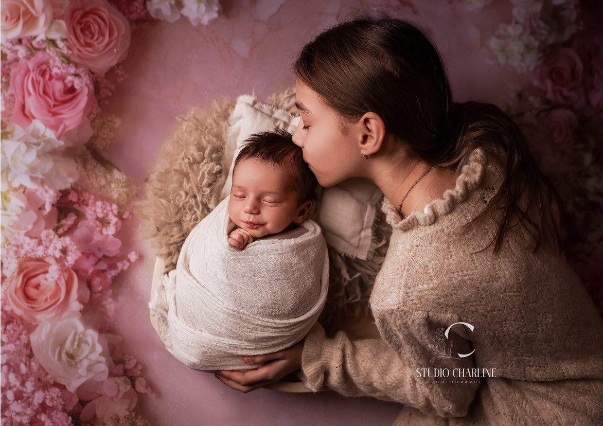 Kate Spring Floral Pink Rose Rubber Floor Mat Designed by Mini MakeBelieve - Kate Backdrop AU