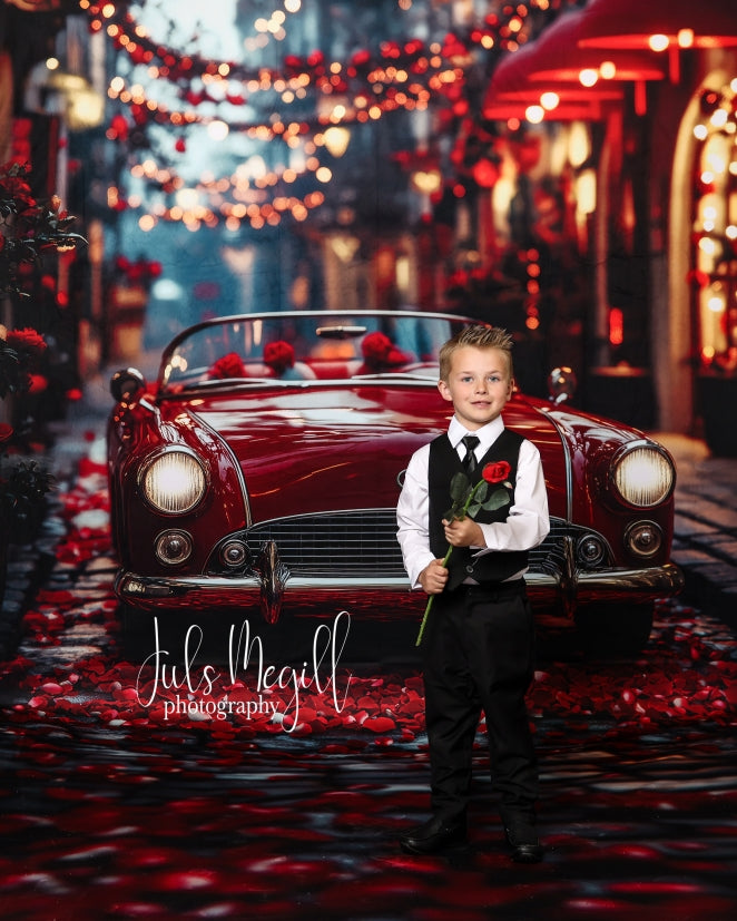 Kate Sweep Valentine Classic Red Car Street Backdrop Designed by Patty Robert - Kate Backdrop AU