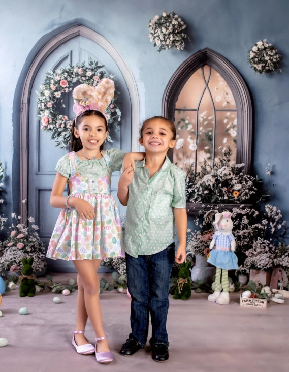 Kate Easter Bunny Wreath Door Backdrop+Abstract Texture Floor Backdrop - Kate Backdrop AU