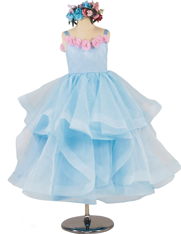 Kate Blue Flower Kids Dress for Photography(Without Headgear) - Kate Backdrop AU