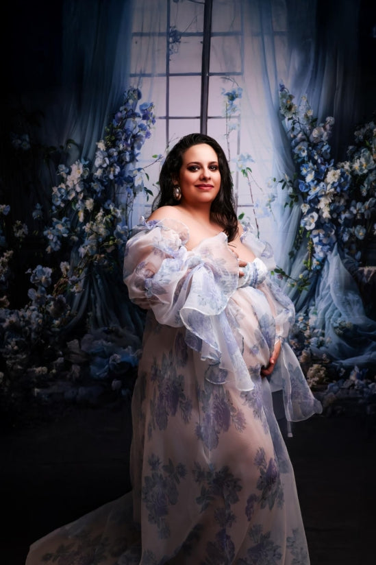 Kate Blue Flower Window Spring Fleece Backdrop Designed by Emetselch - Kate Backdrop AU