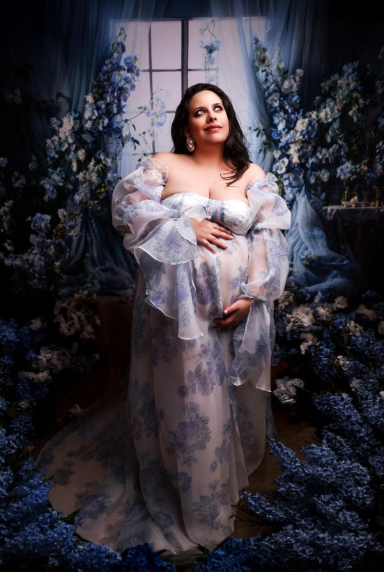 Kate Blue Flower Window Spring Fleece Backdrop Designed by Emetselch - Kate Backdrop AU