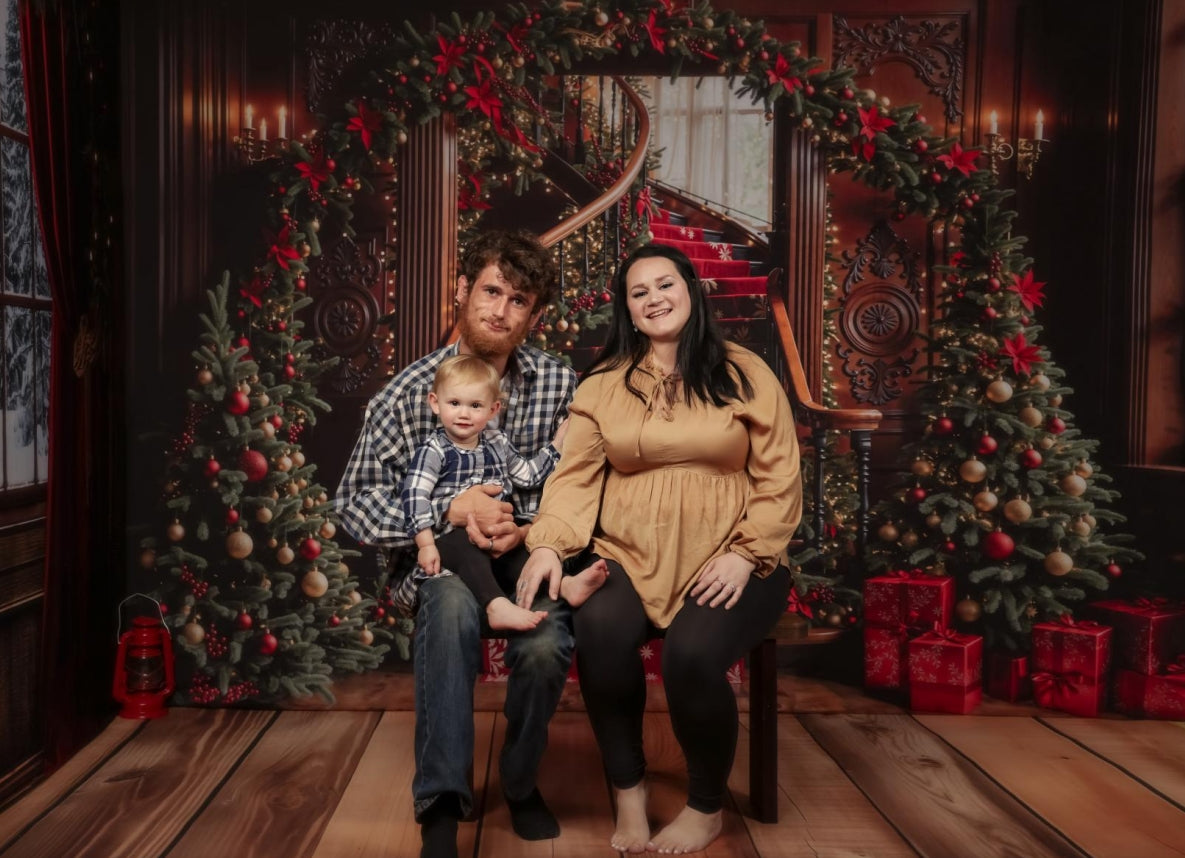 Kate Christmas Tree Arch Vintage Stairs Backdrop Designed by Emetselch - Kate Backdrop AU
