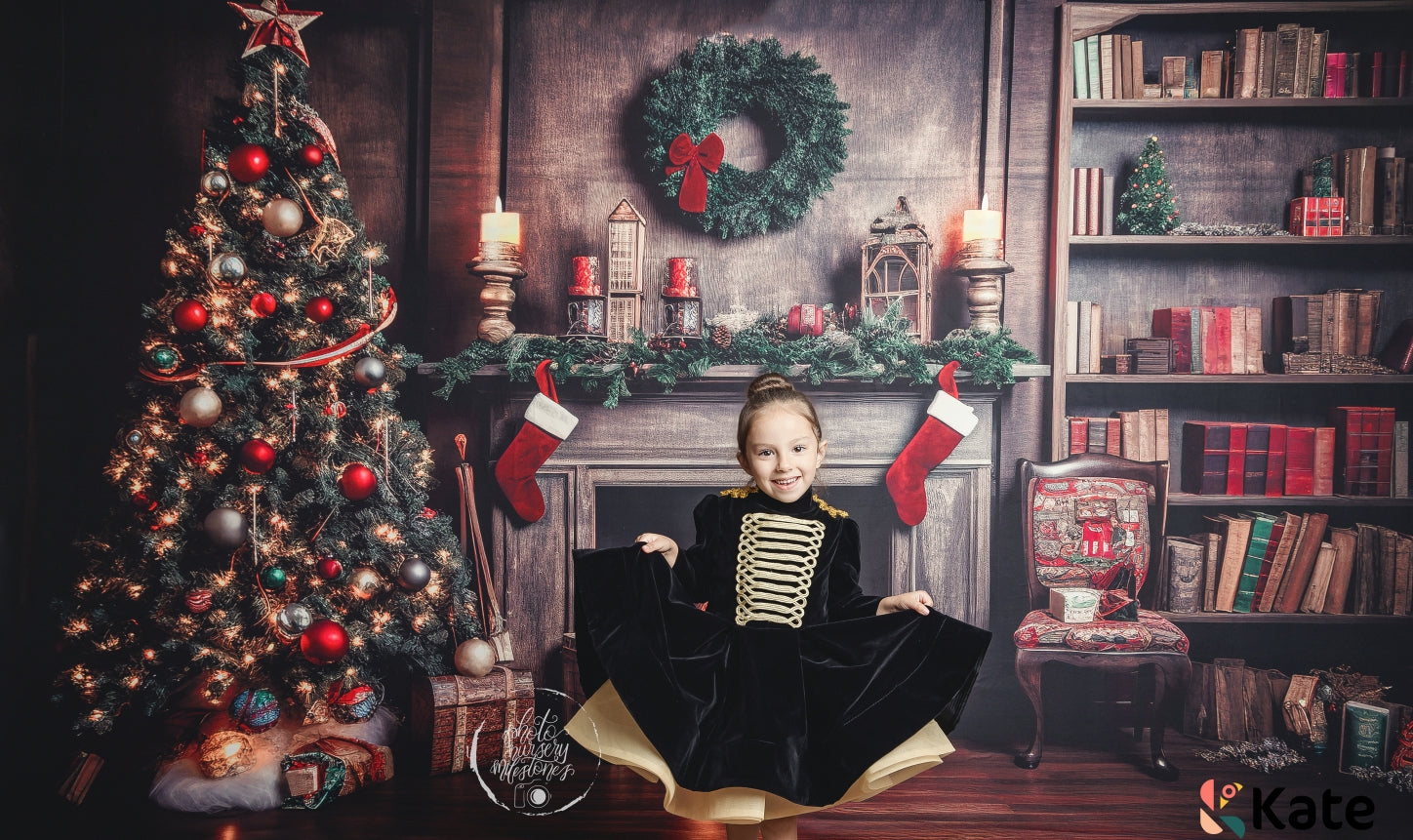Kate Christmas Tree Fireplace Backdrop Winter for Photography - Kate Backdrop AU