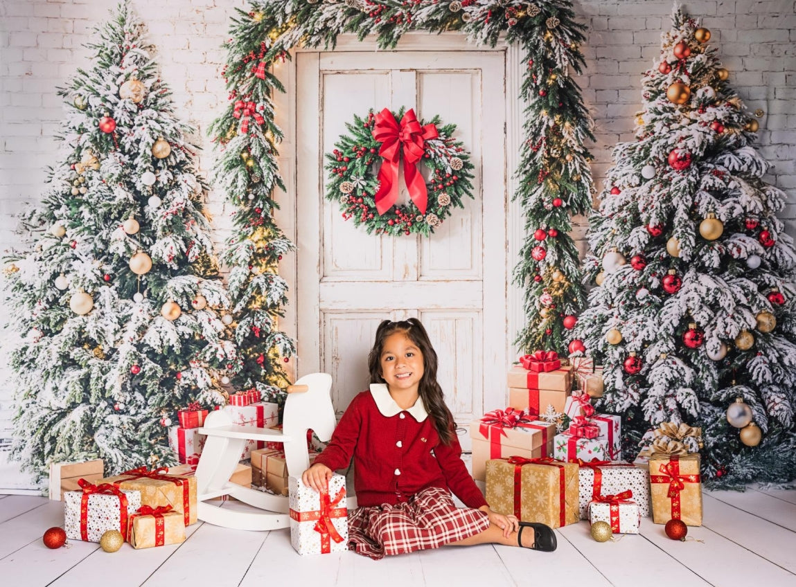 Kate Retro Door Christmas Tree Gifts Backdrop Designed by Emetselch - Kate Backdrop AU