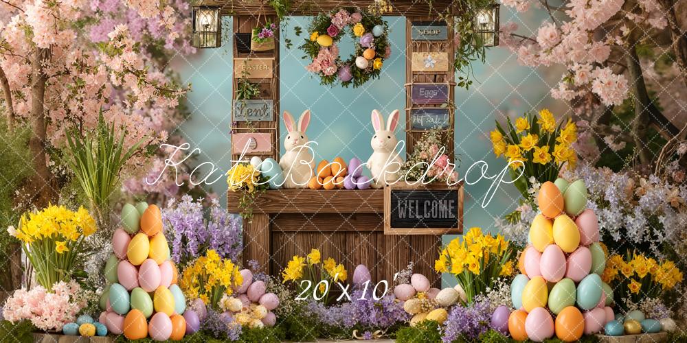 Kate Easter Bunny Stand Eggs Flowers Backdrop Designed by Chain