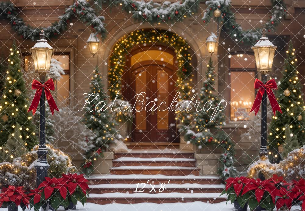 Kate Christmas Front Porch Garland Lights Fleece Backdrop Designed by Chain