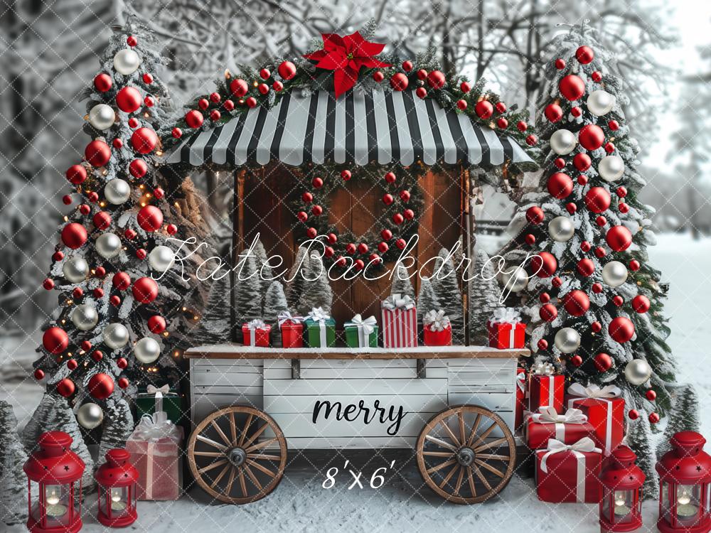 Kate Christmas Cart Snowy Trees Gifts Backdrop Designed by Mini MakeBelieve - Kate Backdrop AU
