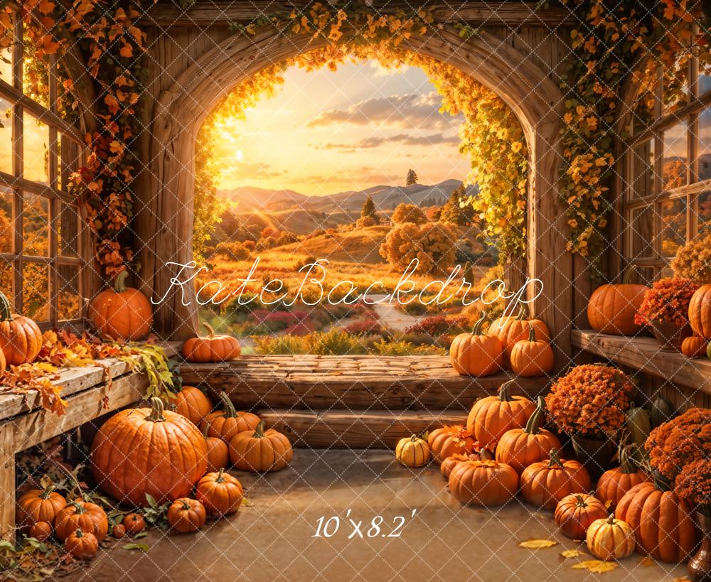 Kate Autumn Pumpkins Rustic Archway Backdrop Designed by Emetselch