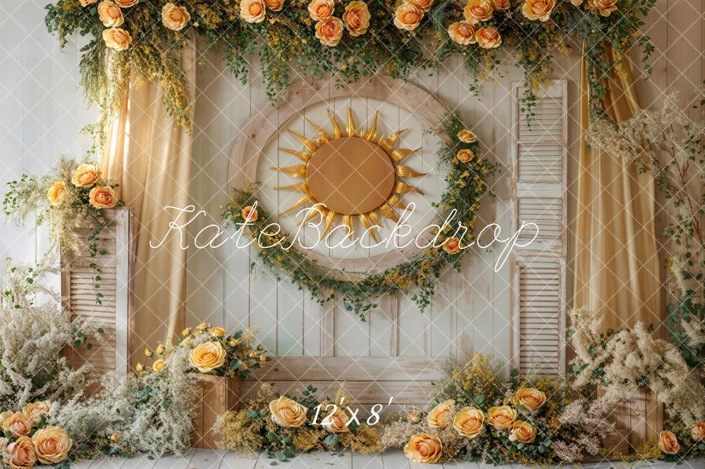 Kate Sun Wreath Yellow Roses Vintage Fleece Backdrop Designed by Emetselch - Kate Backdrop AU