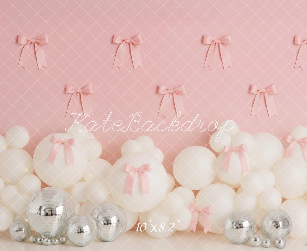 Kate Pink Bows White Balloons Backdrop Designed by Patty Roberts - Kate Backdrop AU