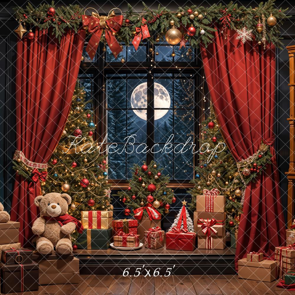Kate Christmas Teddy Bears Red Curtains Backdrop Designed by Emetselch
