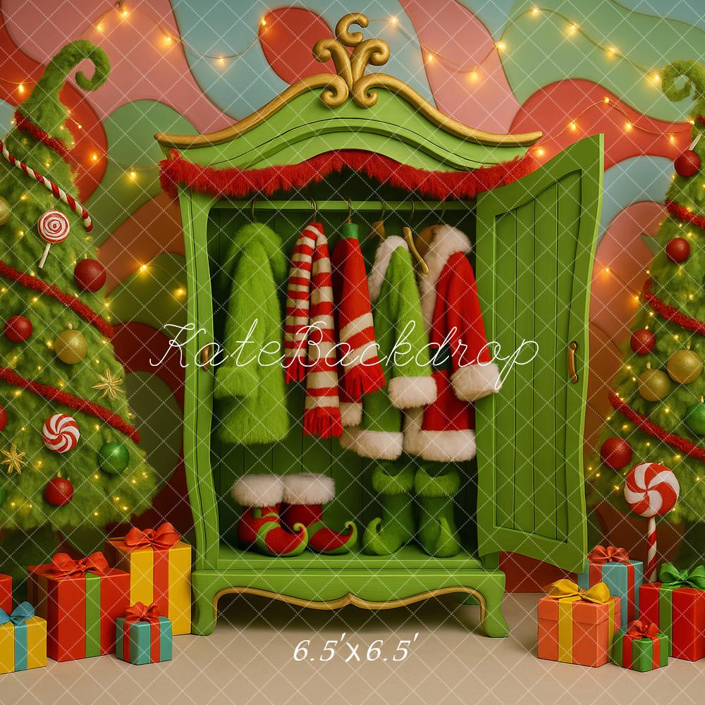 Kate Christmas Candy Trees Wardrobe Presents Backdrop Designed by Ashley Paul