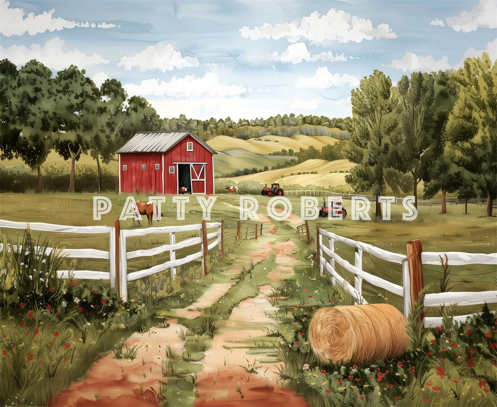 Kate Countryside Barn Hay Bale Farm Road Backdrop Designed by Patty Roberts