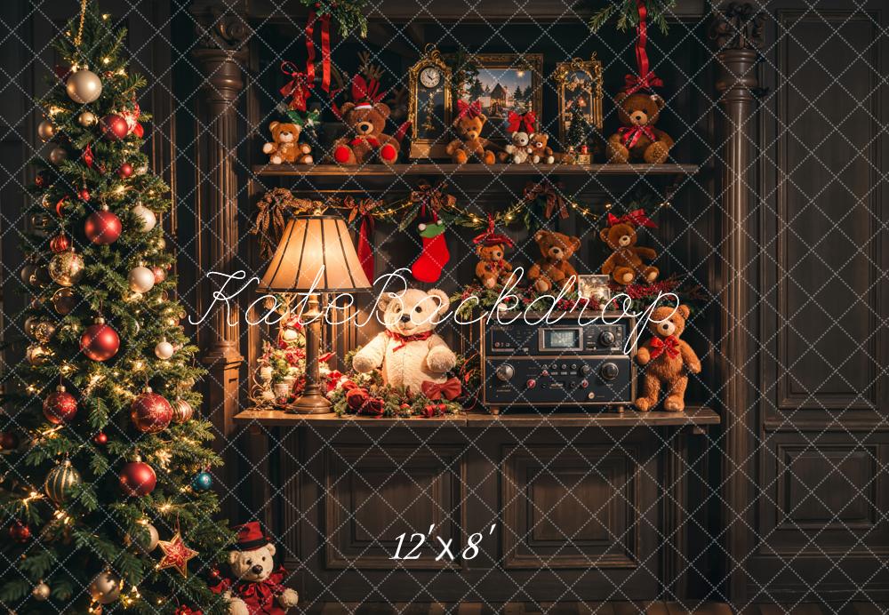 Kate Christmas Tree Teddy Bears Cabinet Fleece Backdrop Designed by Emetselch - Kate Backdrop AU