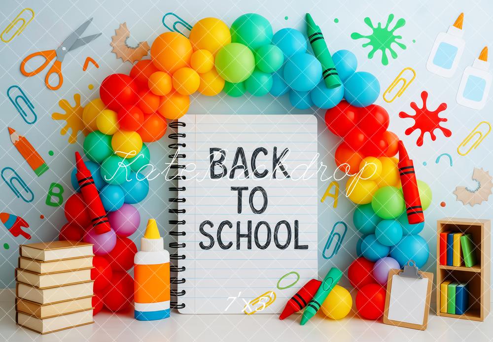Kate Back To School Rainbow Balloons Stationery Backdrop Designed by Patty Roberts - Kate Backdrop AU
