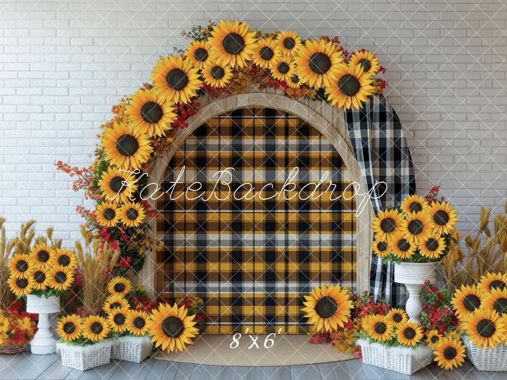 Kate Arch Sunflowers Plaid Backdrop Designed by Mini MakeBelieve - Kate Backdrop AU