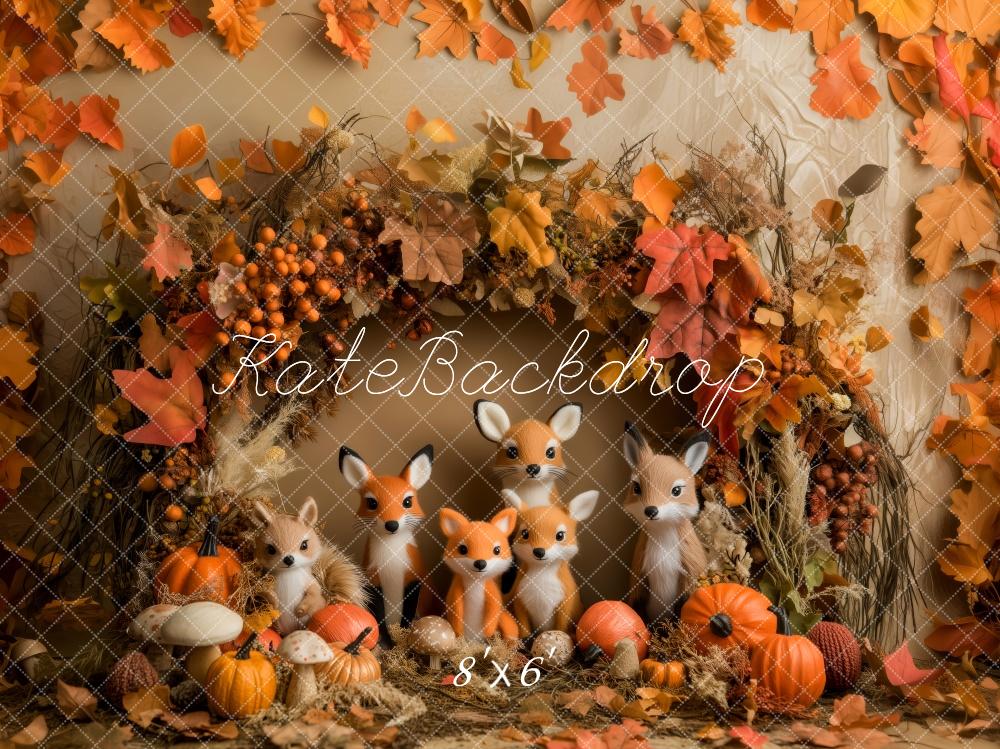 Kate Fall Fox Pumpkin Mushroom Leaves Backdrop Designed by Patty Roberts