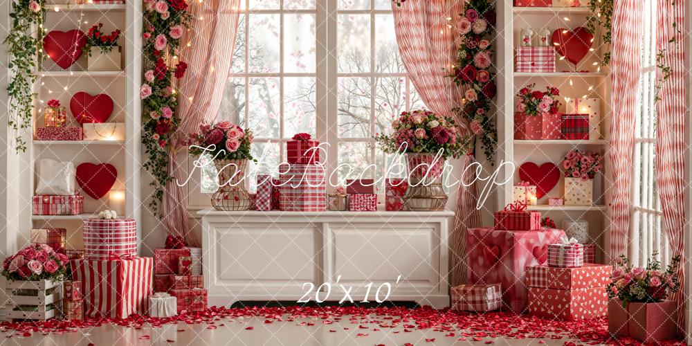 Kate Valentine Hearts Gift Boxes Roses Backdrop Designed by Emetselch