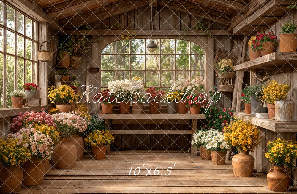 Kate Flower Pots Wooden Shelves Fleece Backdrop Designed by Emetselch