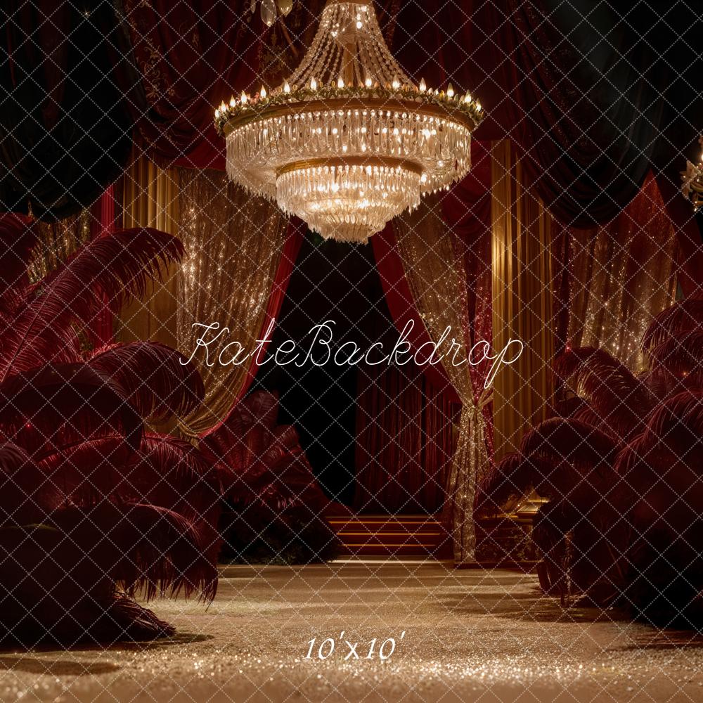 Kate Red Feathers Chandelier Backdrop Designed by Emetselch