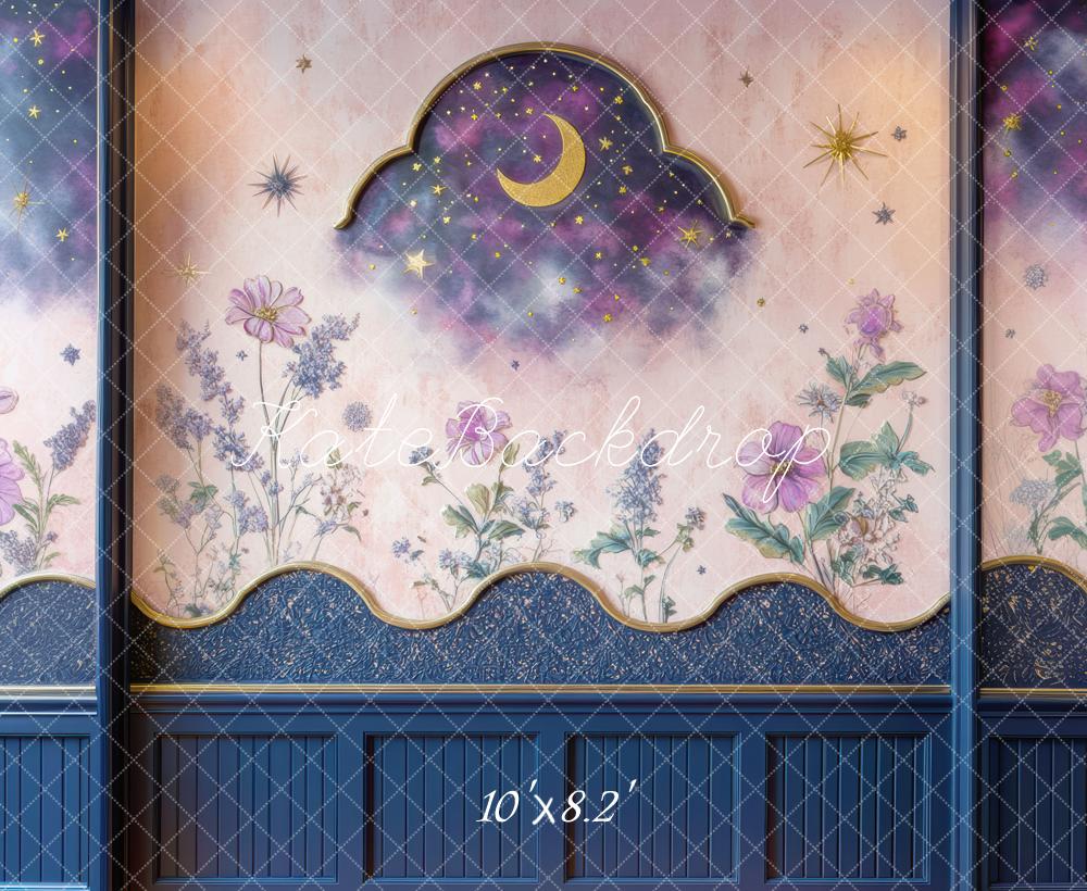 Kate Moon Stars Purple Flowers Backdrop Designed by Mini MakeBelieve - Kate Backdrop AU