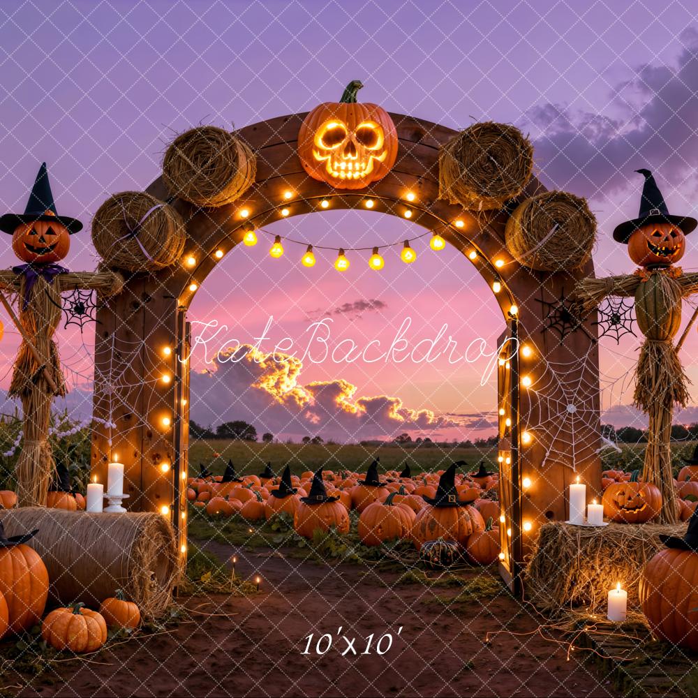 Kate Halloween Pumpkin Arch Hay Bales Backdrop Designed by Emetselch