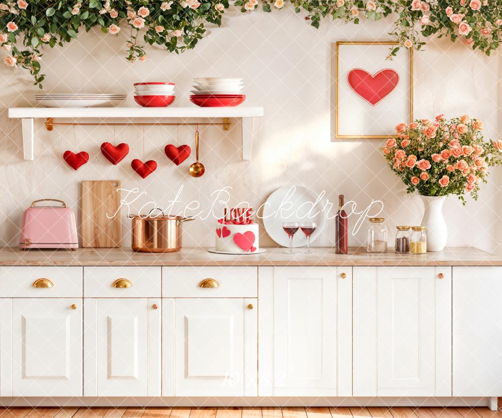 Kate Valentine Kitchen Hearts Roses Fleece Backdrop Designed by Emetselch