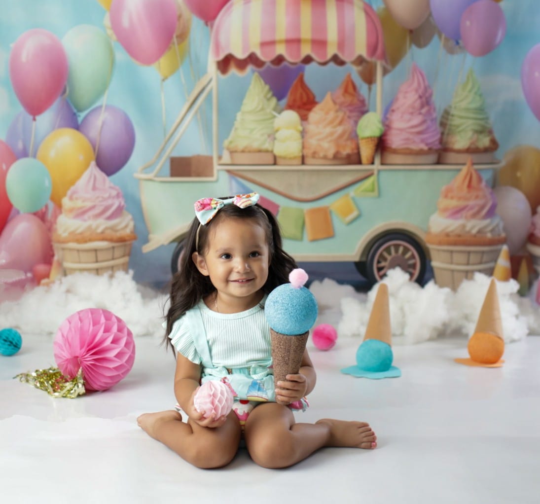 Kate Summer Sweet Ice Cream Backdrop Car Cake Smash Balloon Sky Designed by Chain Photography - Kate Backdrop AU