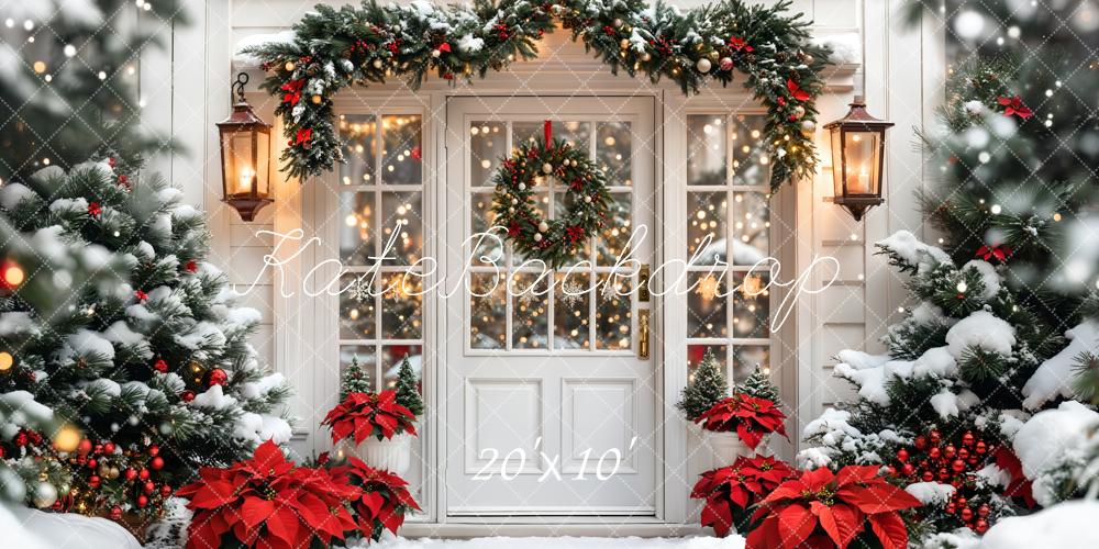 Kate Christmas Snowy Door Wreath Poinsettias Backdrop Designed by Emetselch