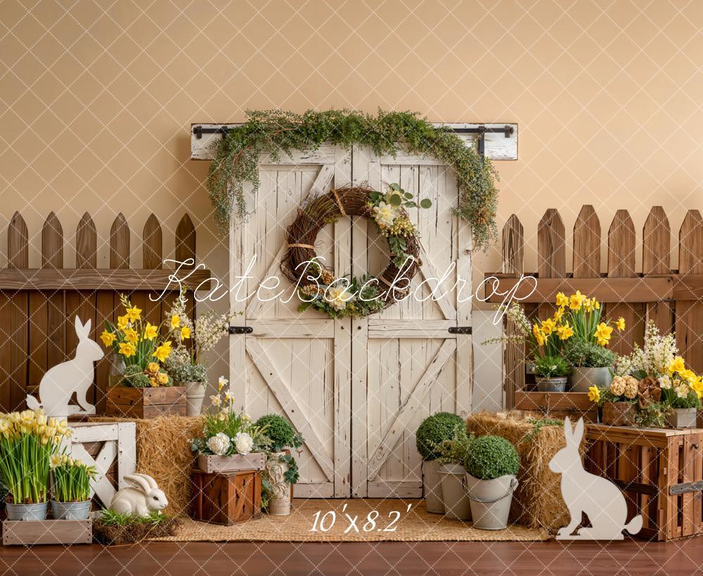 Kate Easter Bunny Barn Door Fence Backdrop Designed by Emetselch