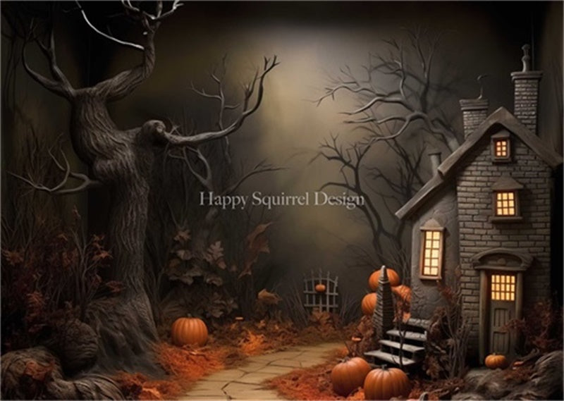 Kate Halloween Spooky Tree Pumpkins Backdrop Designed by Happy Squirrel Design - Kate Backdrop AU