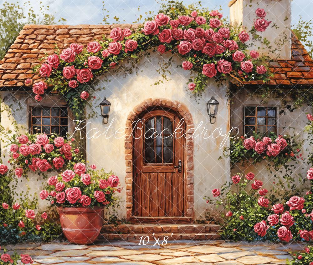 Kate Cottage Roses House Fleece Backdrop Designed by Emetselch