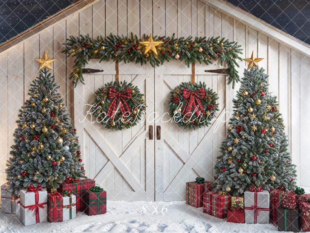 Kate Christmas Trees Wreaths Barn Backdrop Designed by Chain