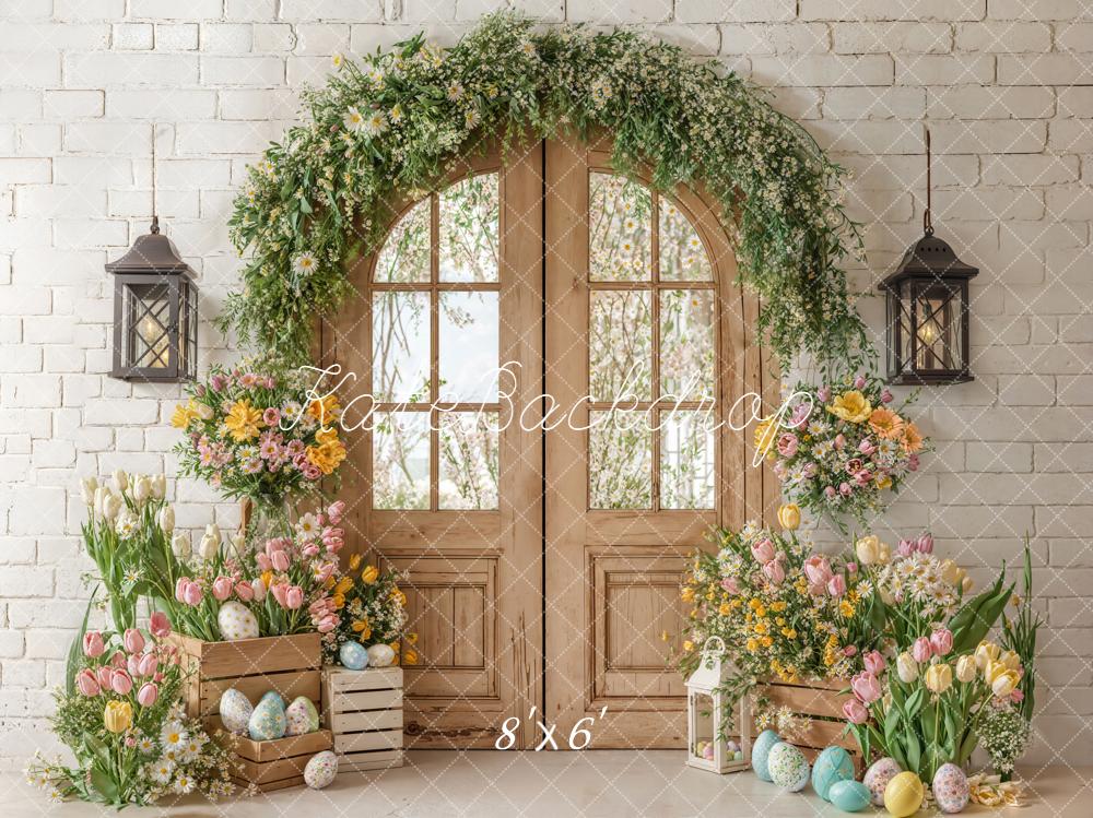Kate Easter Wooden Door Floral Eggs Backdrop Designed by Emetselch