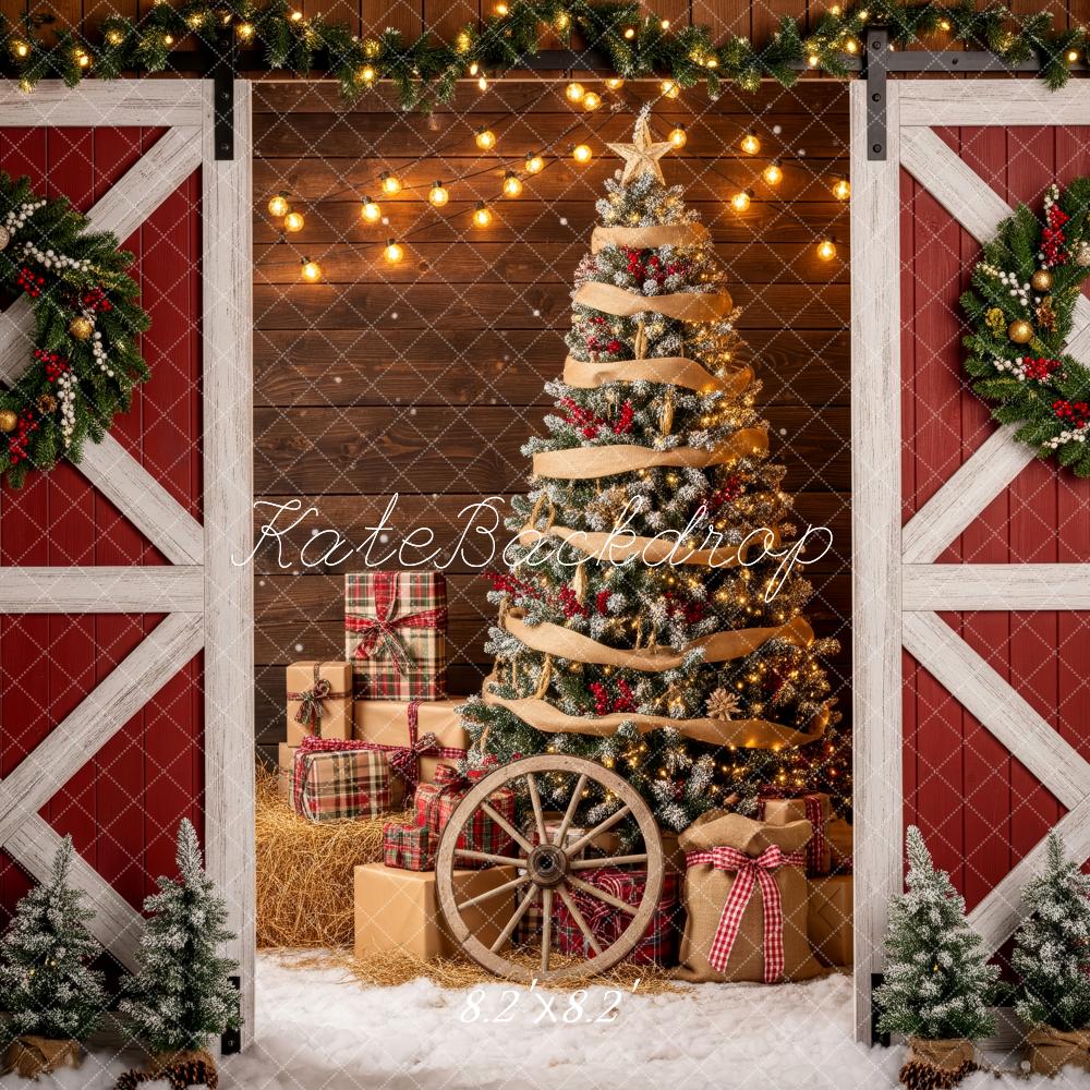 Kate Christmas Barn Doors Tree Wagon Wheel Backdrop Designed by Patty Roberts