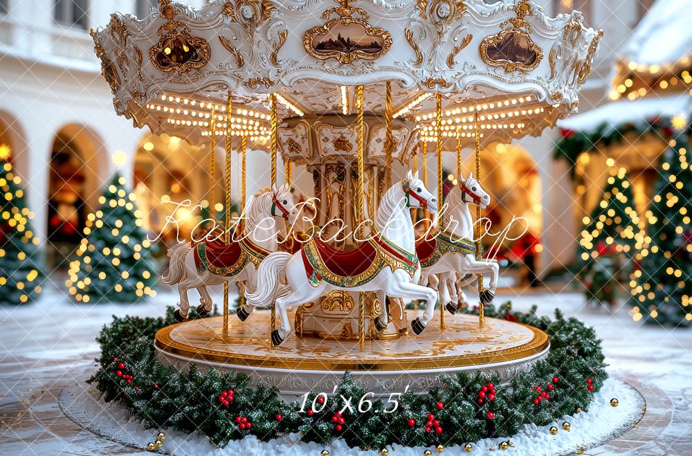 Kate Carousel Horses Christmas Backdrop Designed by Mini MakeBelieve - Kate Backdrop AU