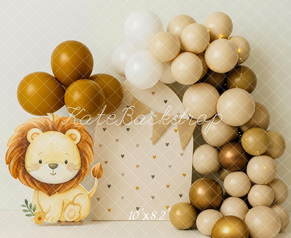 Kate Lion Balloons Neutral Cake Smash Backdrop Designed by Patty Roberts