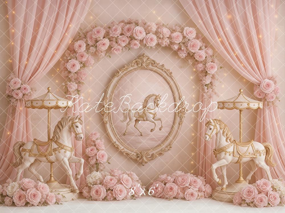 Kate Carousel Pink Roses Backdrop Designed by Ashley Paul